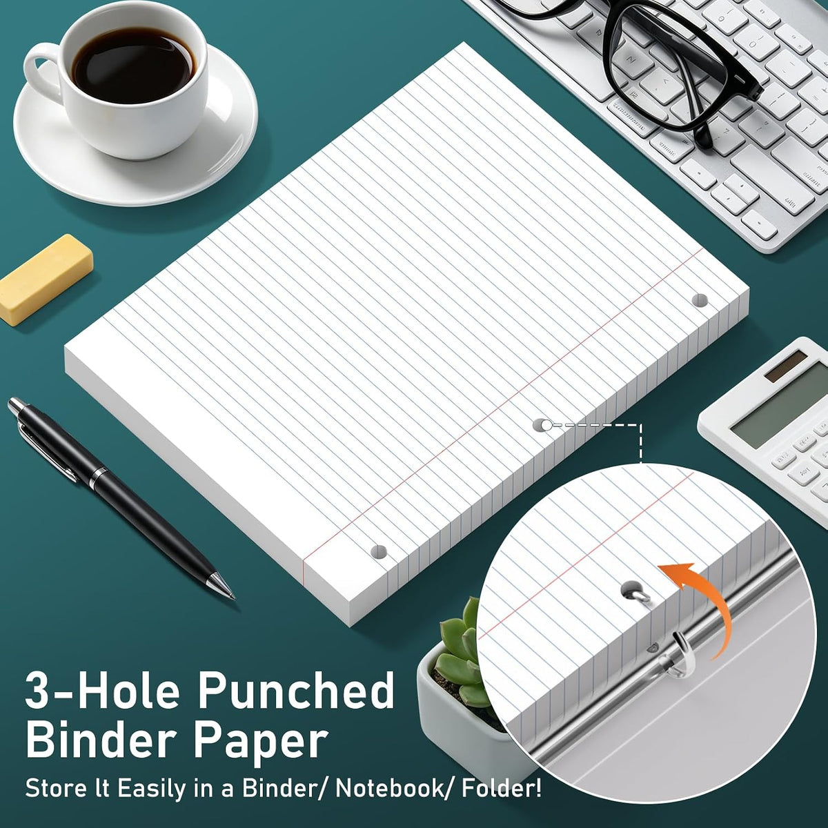 6 Pack Loose Leaf Paper, 130 Sheets Notebook, 8 x 10.5 Filler Paper Pads