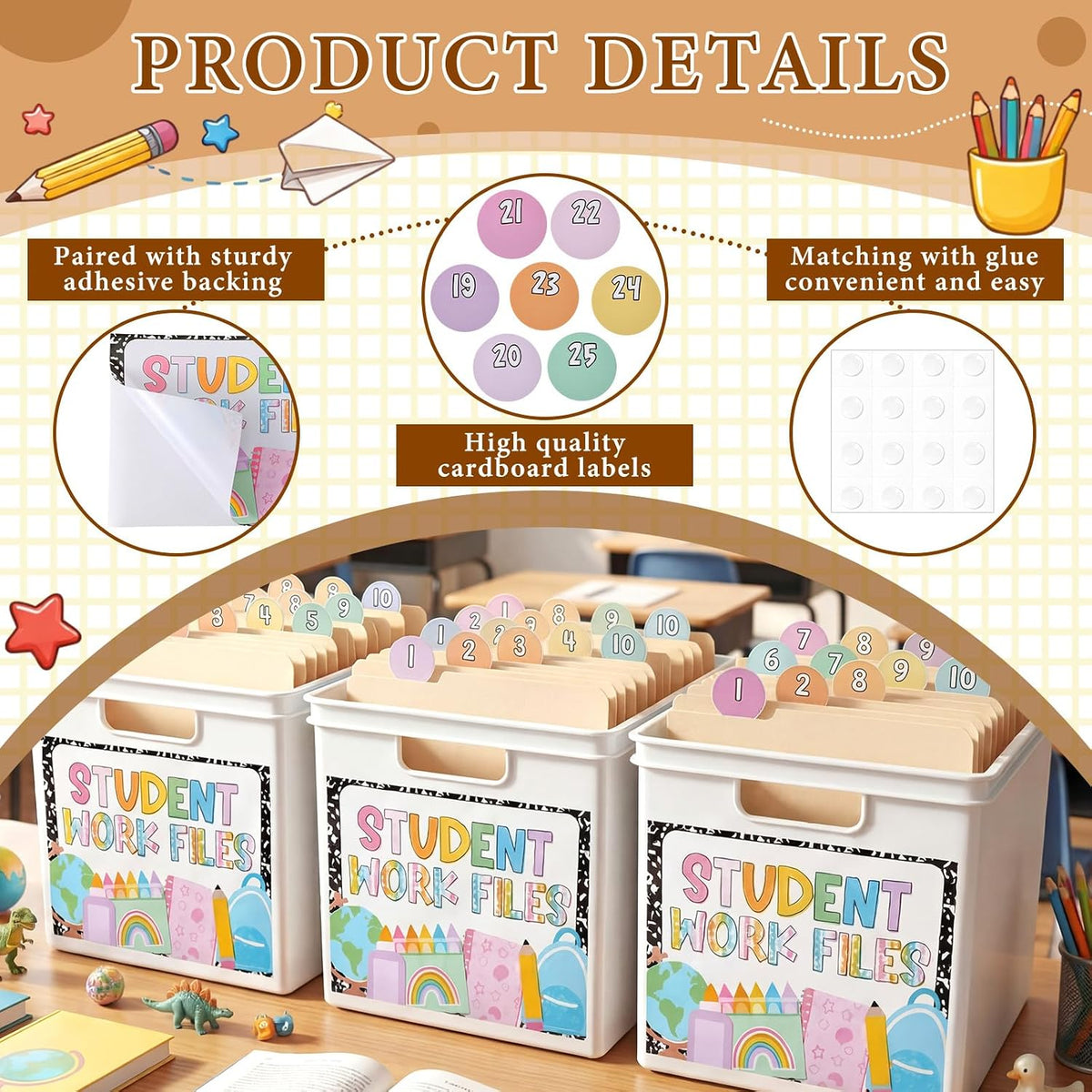 Marspark 10 Set Classroom Organization Folder Label Student Work File Label