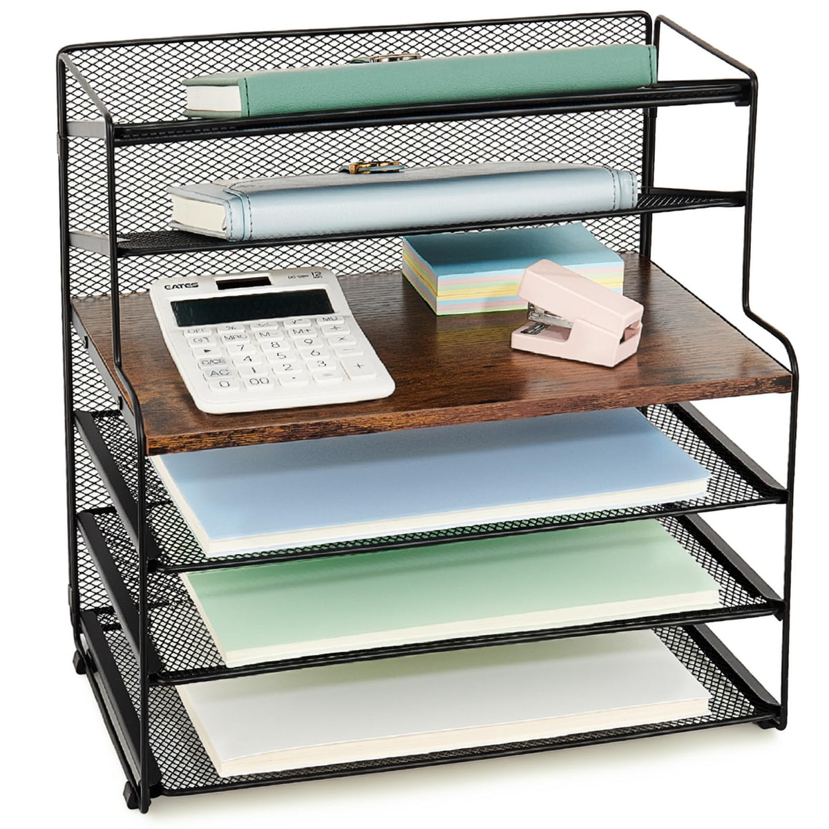 OPNICE Desk Organizer, 5-Tier Paper Organizer Letter Tray, Black