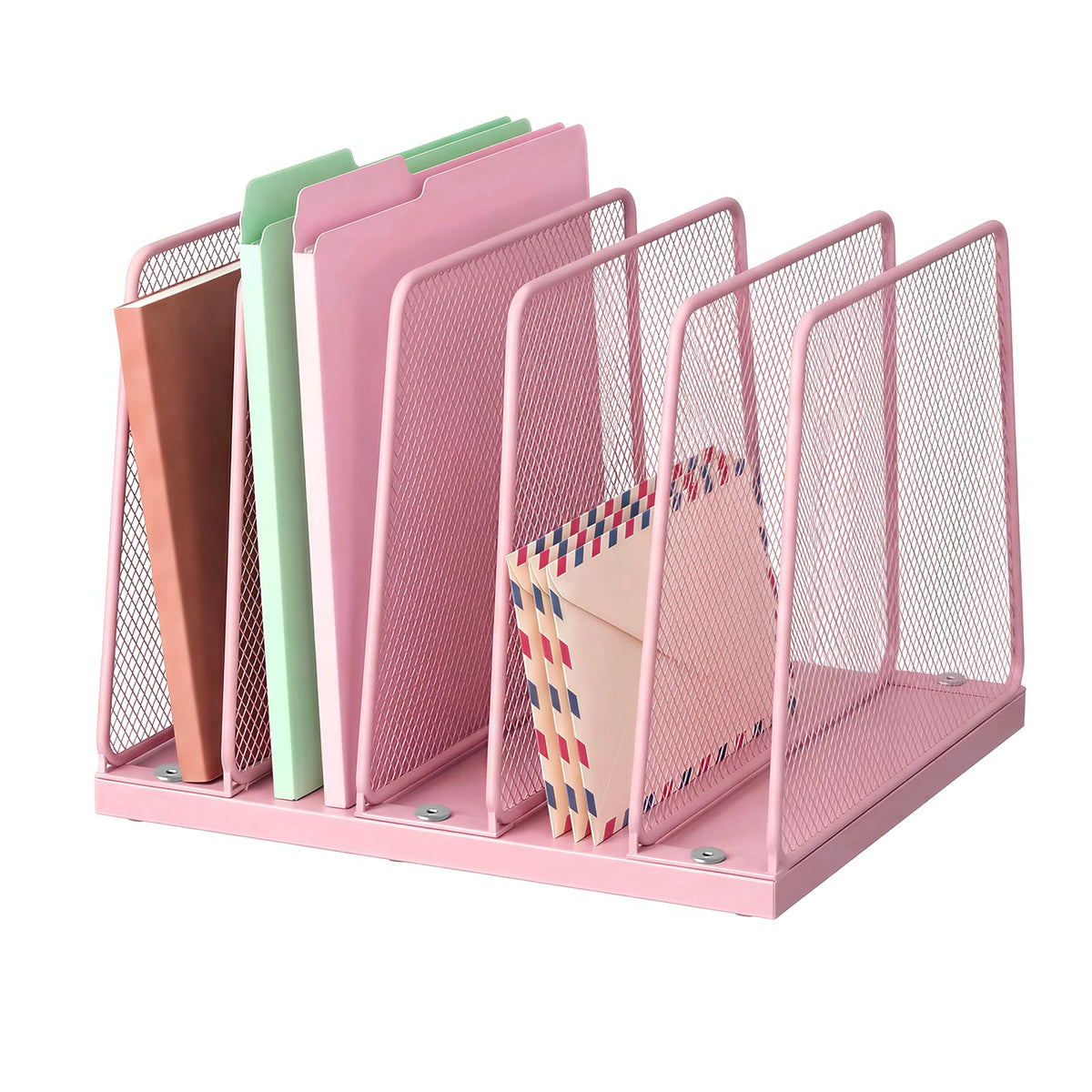 LEKETREE Desk File Organizer, 5-Section Upright File Sorter, Vertical File Folder Holder, Mesh Metal Wood Office Desktop Organization for Document, Magazine, Books and more (Black)