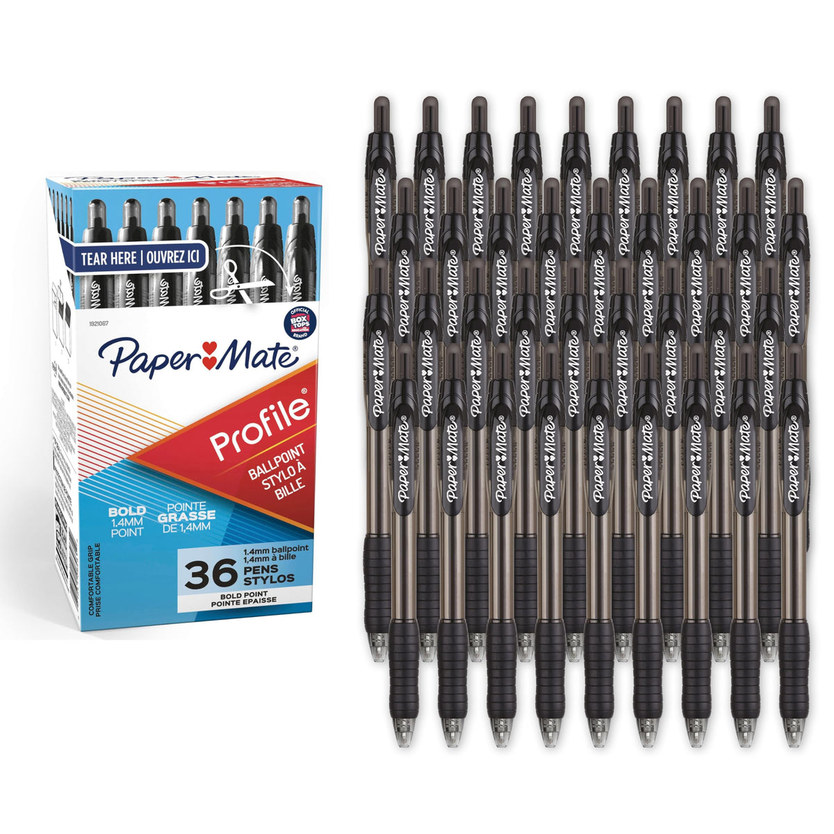 Paper Mate Profile Retractable Ballpoint Pens, Bold Point (1.4mm), Assorted Colors, 12 Count - Back to School, Office, Teacher Supplies