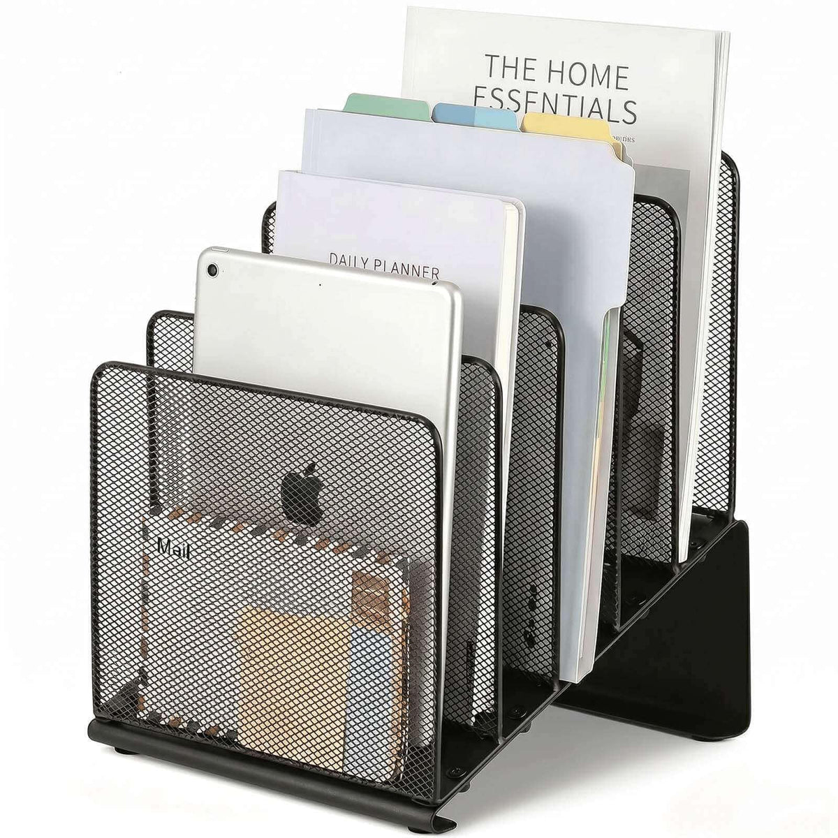 LEKETREE File Organizer for Desk, File Folder Organizer with 5-Section Vertical Rack, Suitable for Home Office Document Organization and Storage(Black)