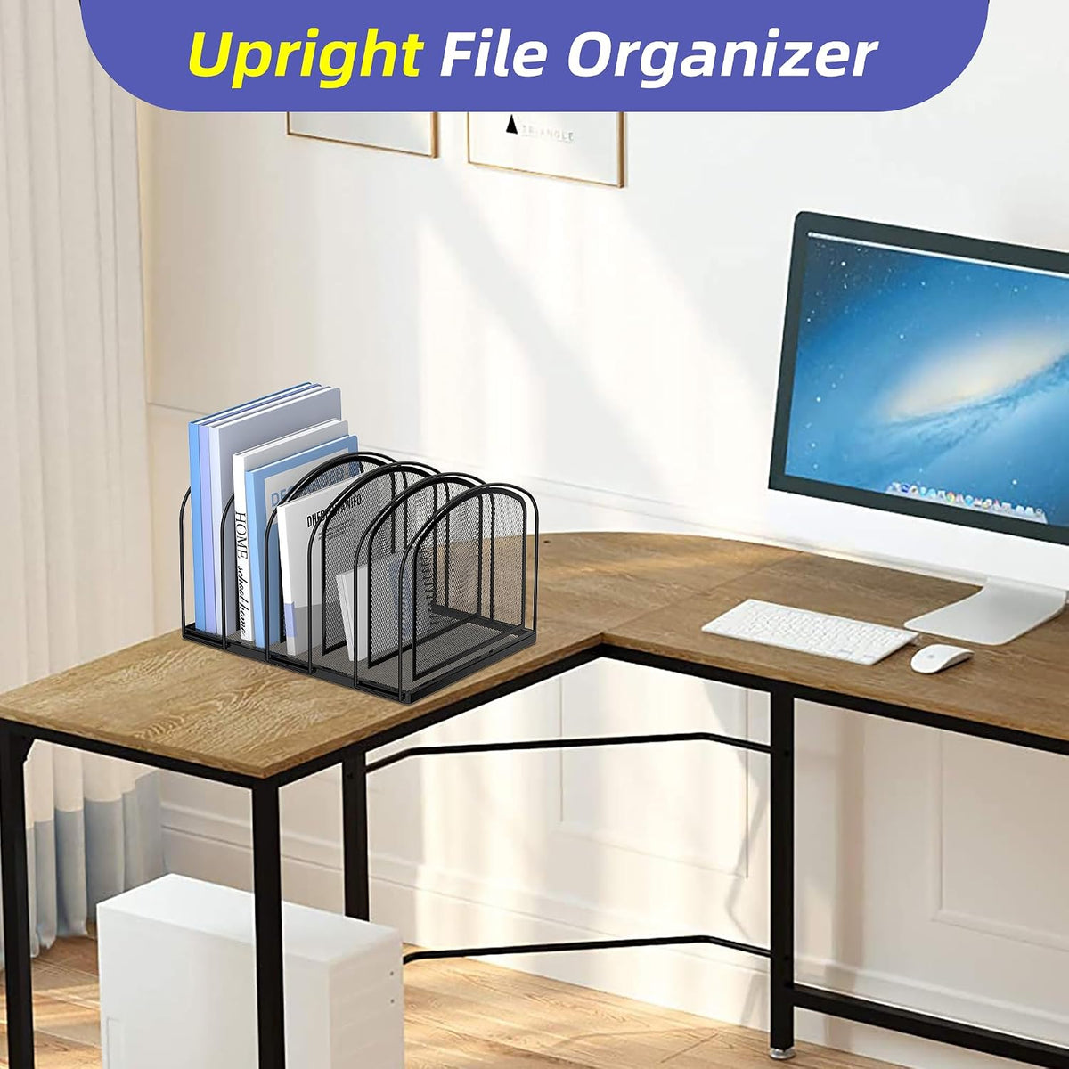 SUPEASY 5-Section File Organizer for Desk, Metal File Folder Holder, Black