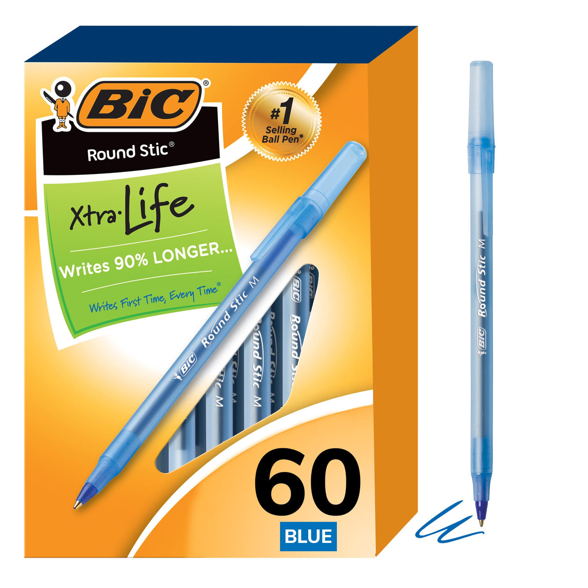 BIC Round Stic Xtra Life Assorted Ink Ballpoint Pens, 60-Count, 1.0mm