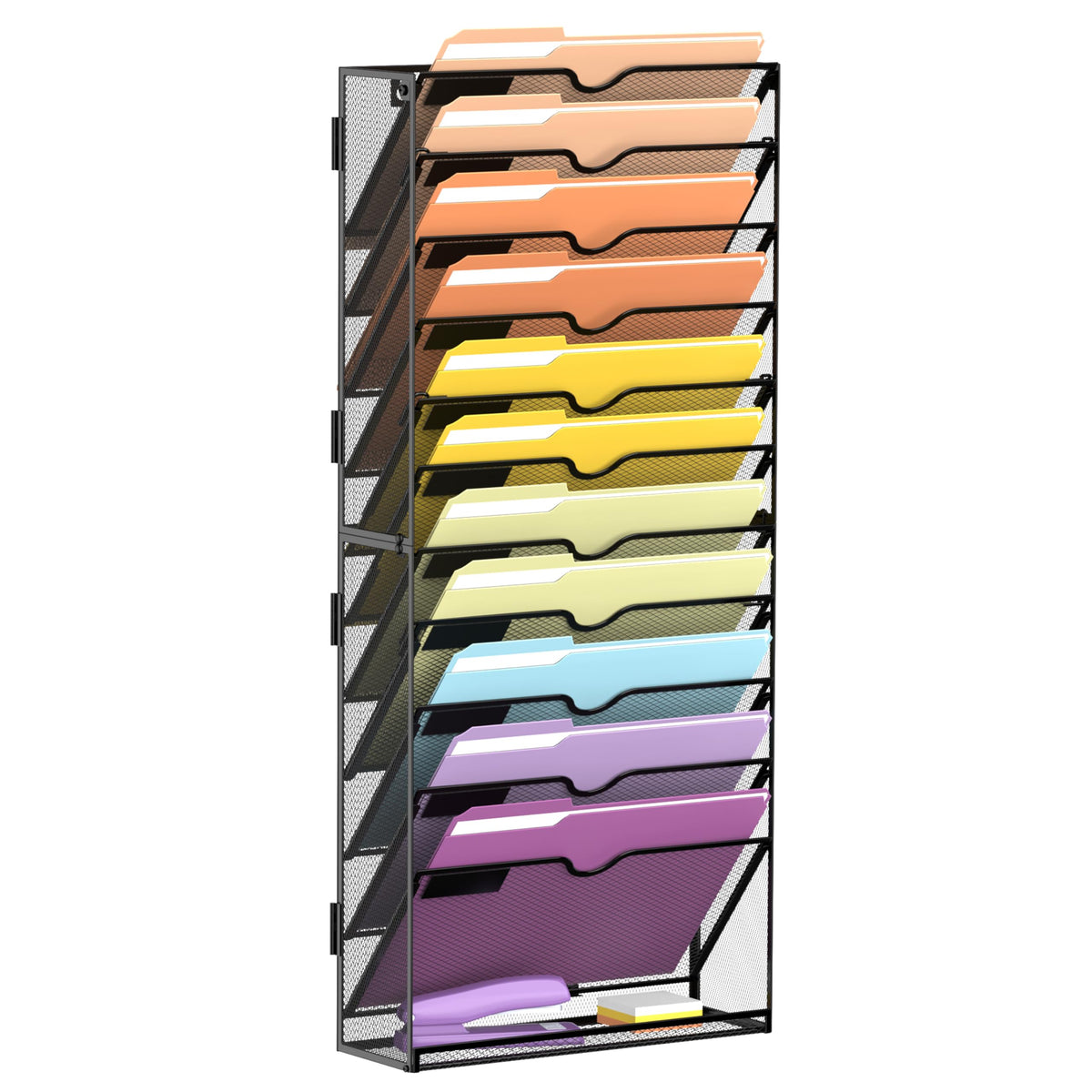 SUPEASY 16-Tier Hanging Wall File Holder Organizer for Papers, Folders, Files Clipboard & Magazine Organization Great for Office Home, Assembly Needed, Black