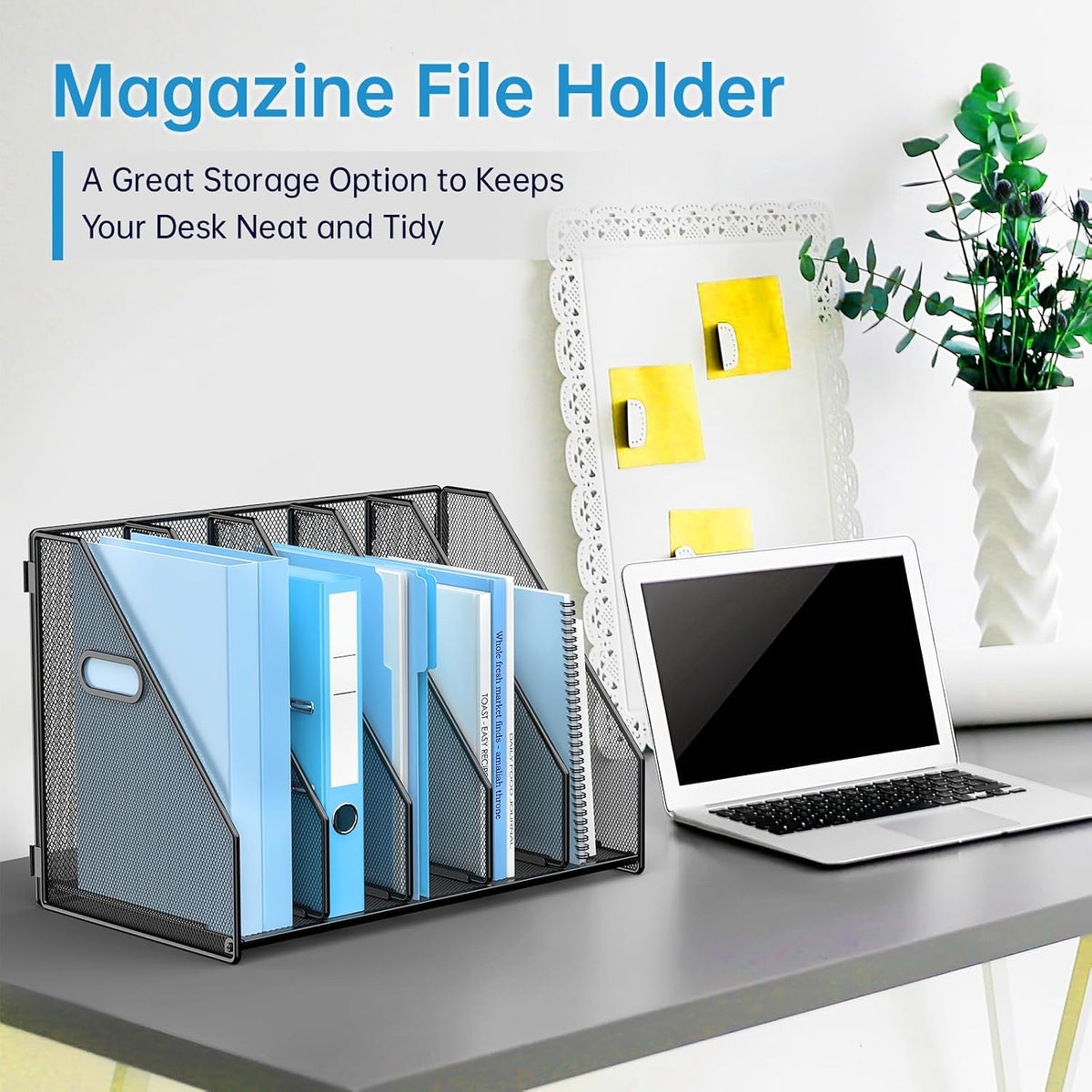 MINDEPOT Desk File Organizer Folder Holder with 5 Vertical for Office Black