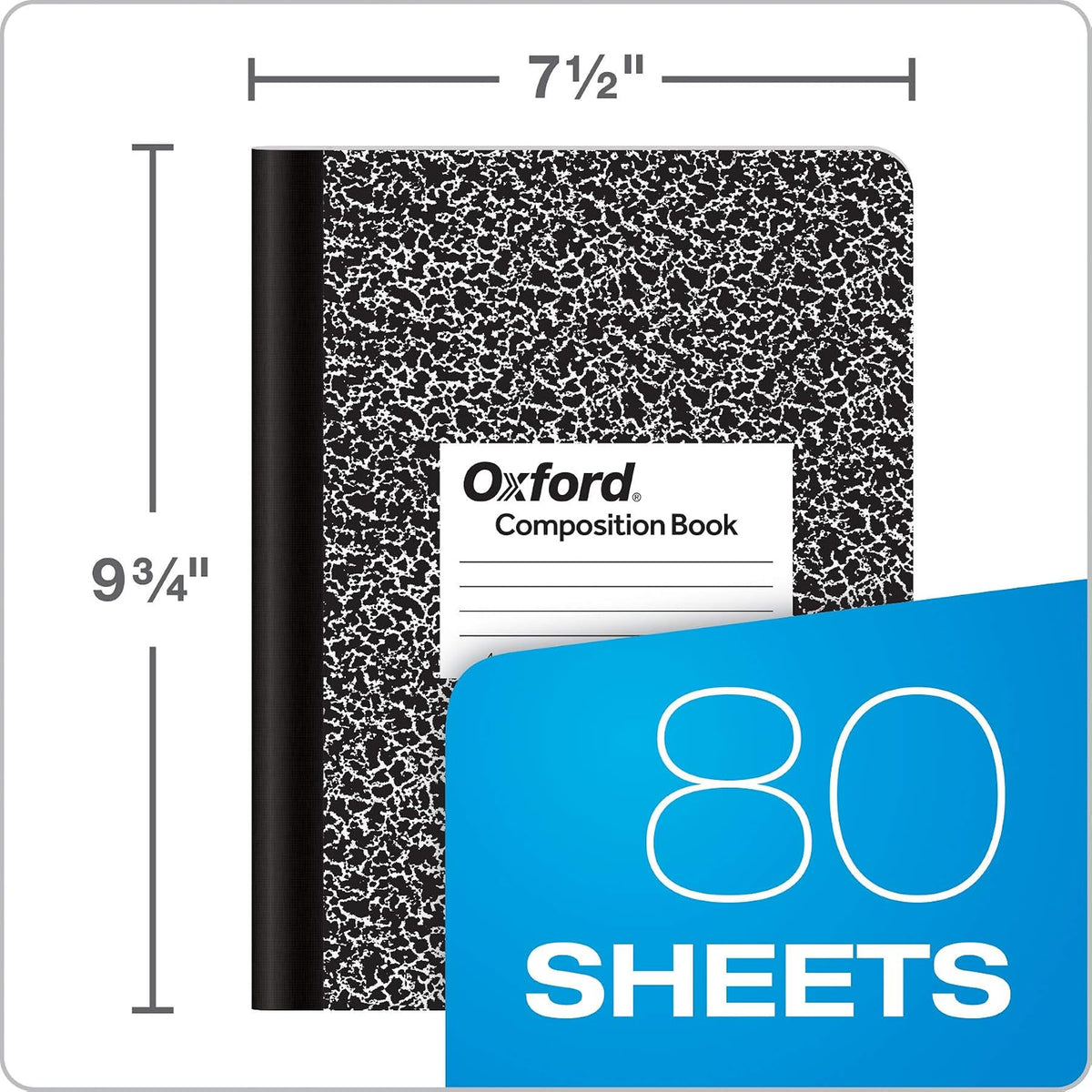 Tops Oxford Composition Notebooks, Graph Ruled Paper, 9-3/4" x 7-1/2", Black Marble Covers, 80 Sheets, 12 per Pack (63786)