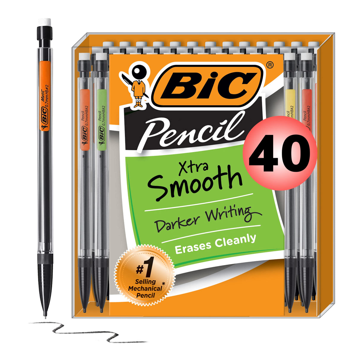 BIC Xtra Smooth Bright Edition Mechanical Pencils, 0.7 mm Medium Point, Bulk School Supplies for Students and Teachers, 40-Count Pack