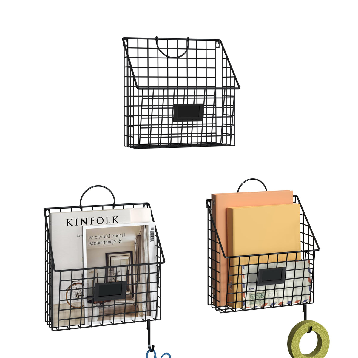 4 Packs Hanging Wall File Organizer with Hooks, Magazine Rack ,Mail Basket