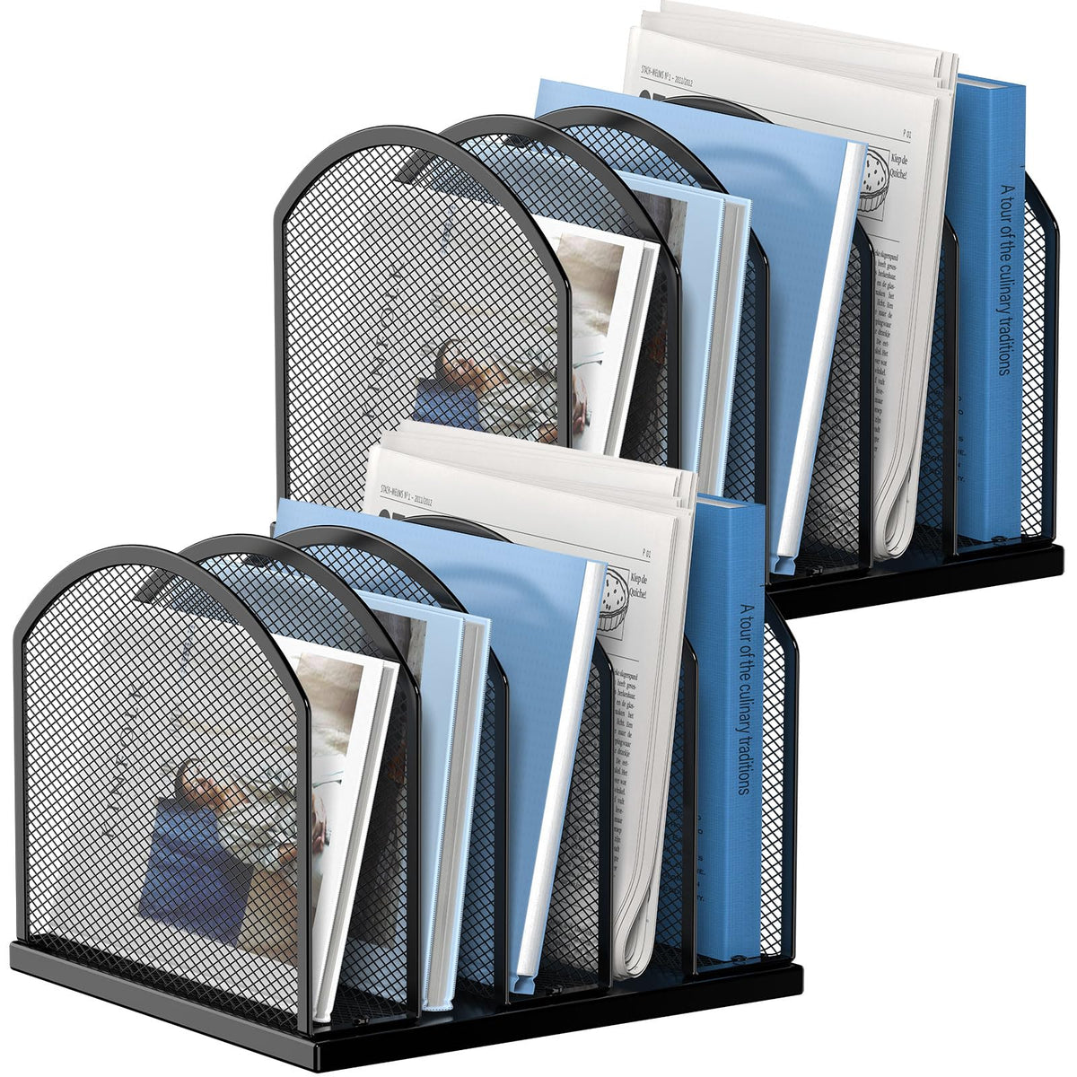 Gawerk 5-Section Vertical Desktop Organizer, 5-Section Mesh File Folder Stand Sorter for Office Home Classroom Organization