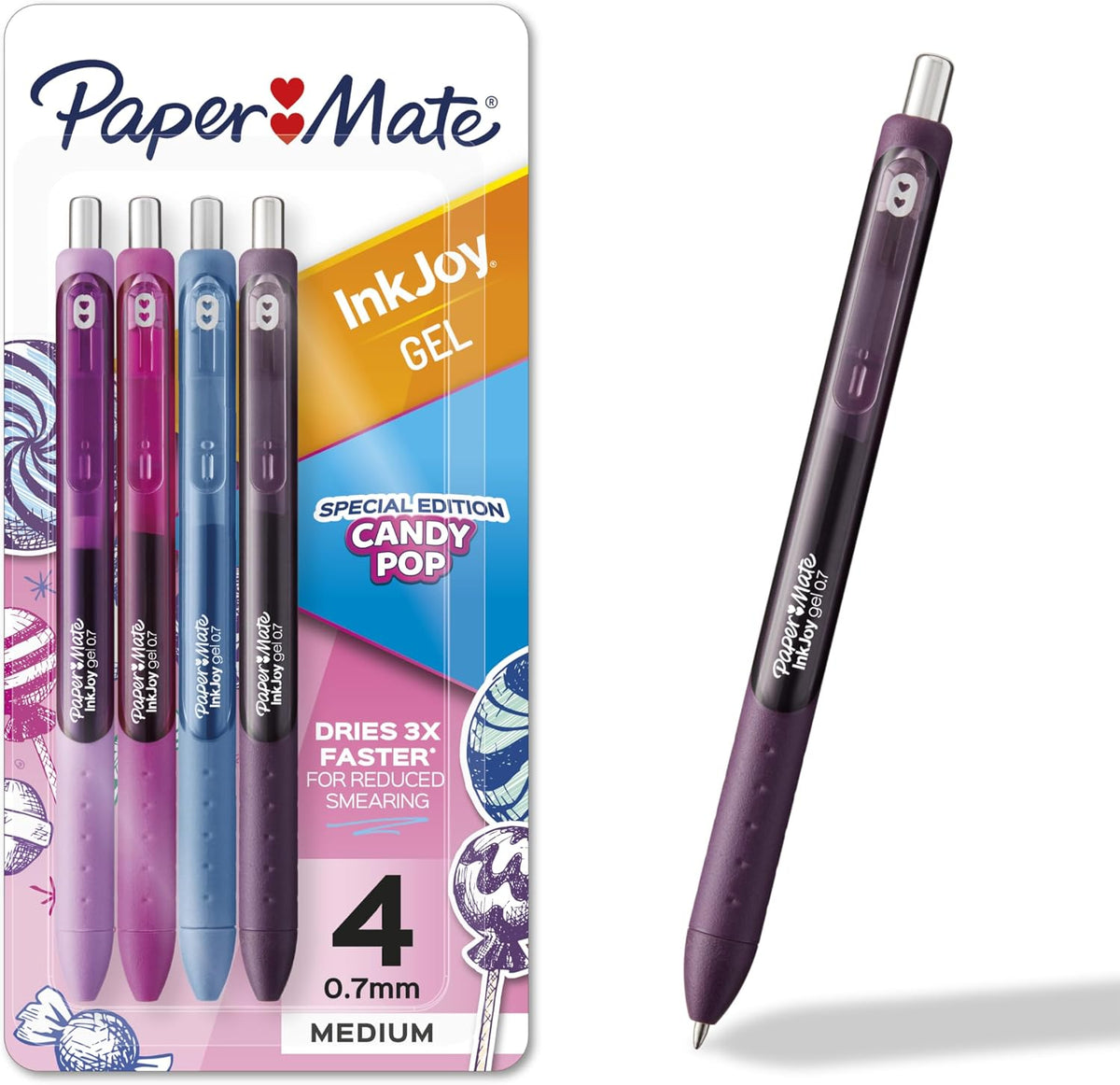 Paper Mate InkJoy Gel Pens, Candy Pop Special Edition, Medium Point (0.7mm), Retractable, Assorted Colors, 4 Count - Fun Office Supplies, Writing, Journaling