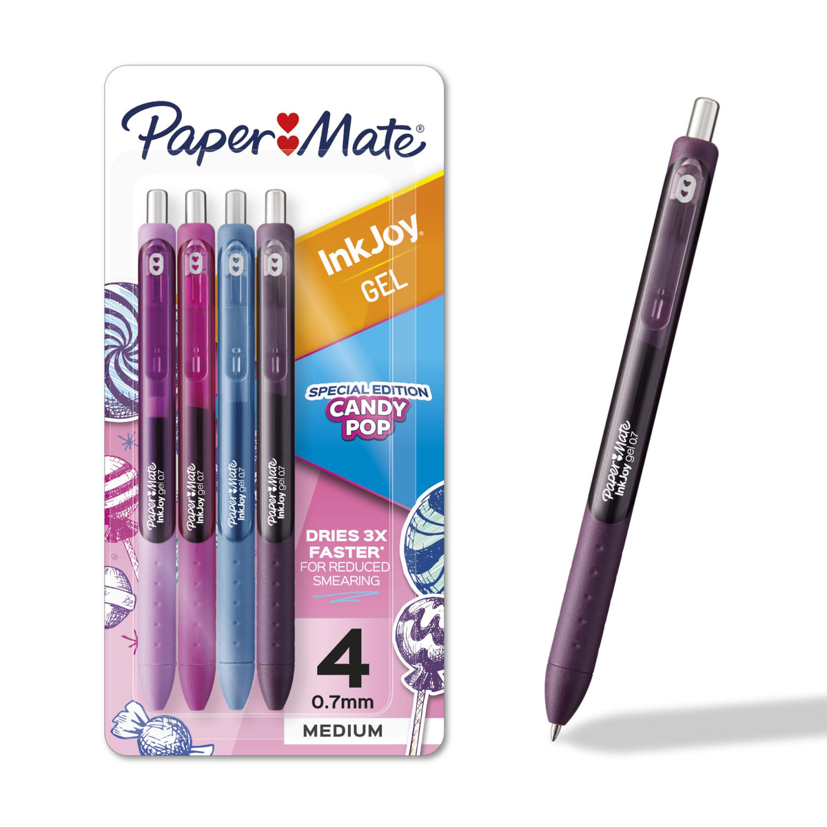 Paper Mate InkJoy Gel Pens, Candy Pop Special Edition, Medium Point (0.7mm), Retractable, Assorted Colors, 4 Count - Fun Office Supplies, Writing, Journaling