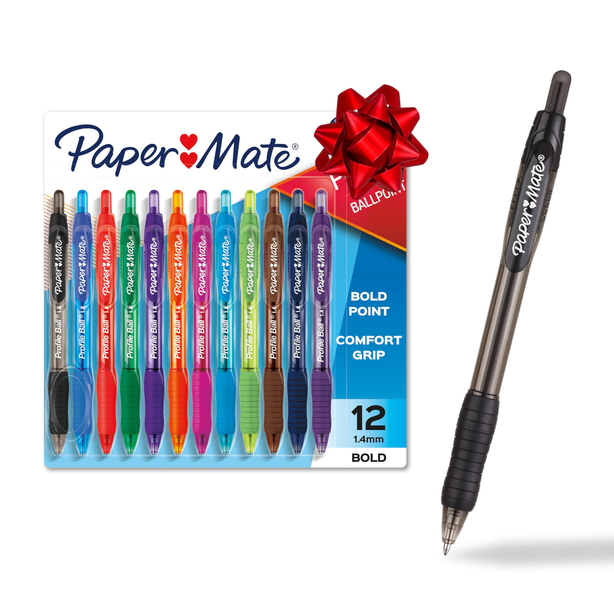 Paper Mate Profile Retractable Ballpoint Pens, Bold Point (1.4mm), Assorted Colors, 12 Count - Back to School, Office, Teacher Supplies