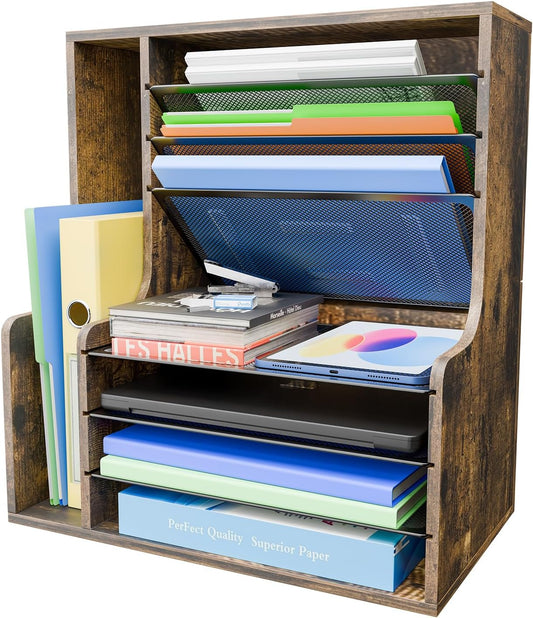 Simple Trending 7- Tier Desk File Organizer, Paper Organizer, Rustic Brown