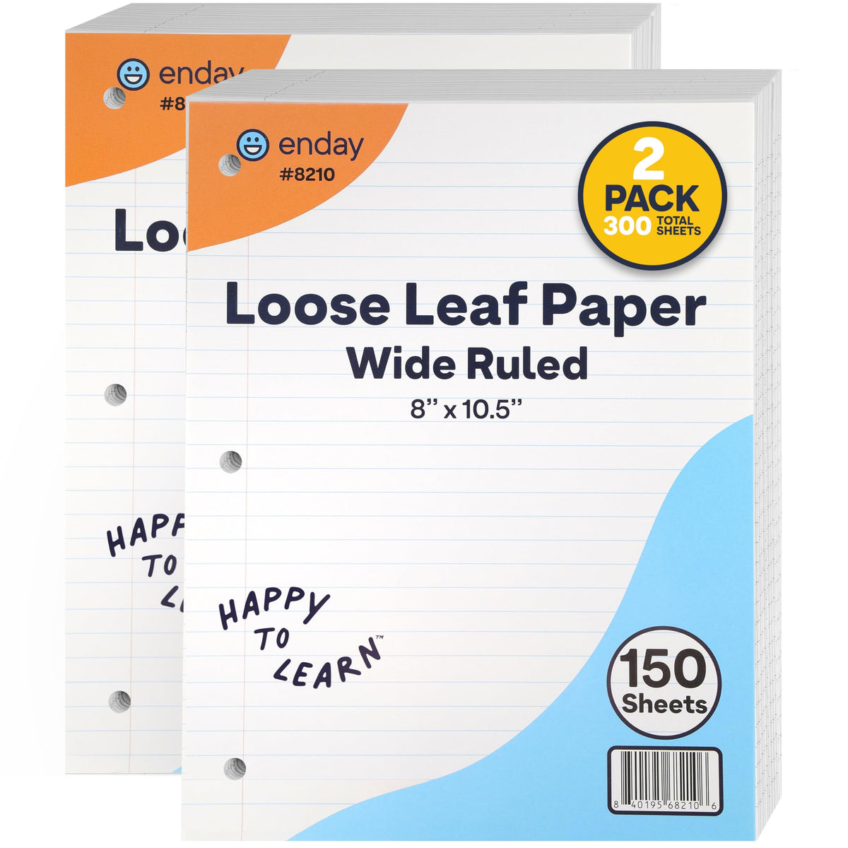 Loose Leaf Paper Notebook Paper, 8" x 10.5" Filler Paper White, 3 Hole Punched Binder Paper for 3 Ring Binders, Lined Paper 150 Sheets Per Pack - By Enday