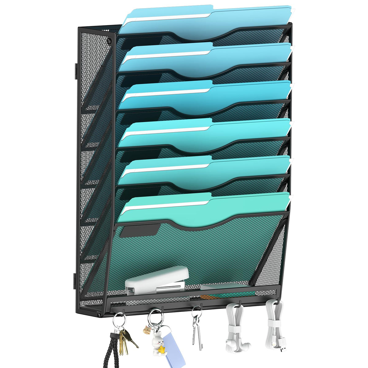 Gawerk 5 Tier Hanging Wall File Organizer, Mesh Mail Paper Orgnization Hanging File Folder Holder for Home Office, Black
