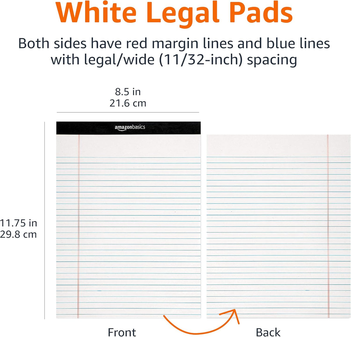 Amazon Basics Wide Ruled Lined Writing Note Pads for Office Supplies, 8.5" x 11.75", White, 12-Pack of 50 Perforated Sheets