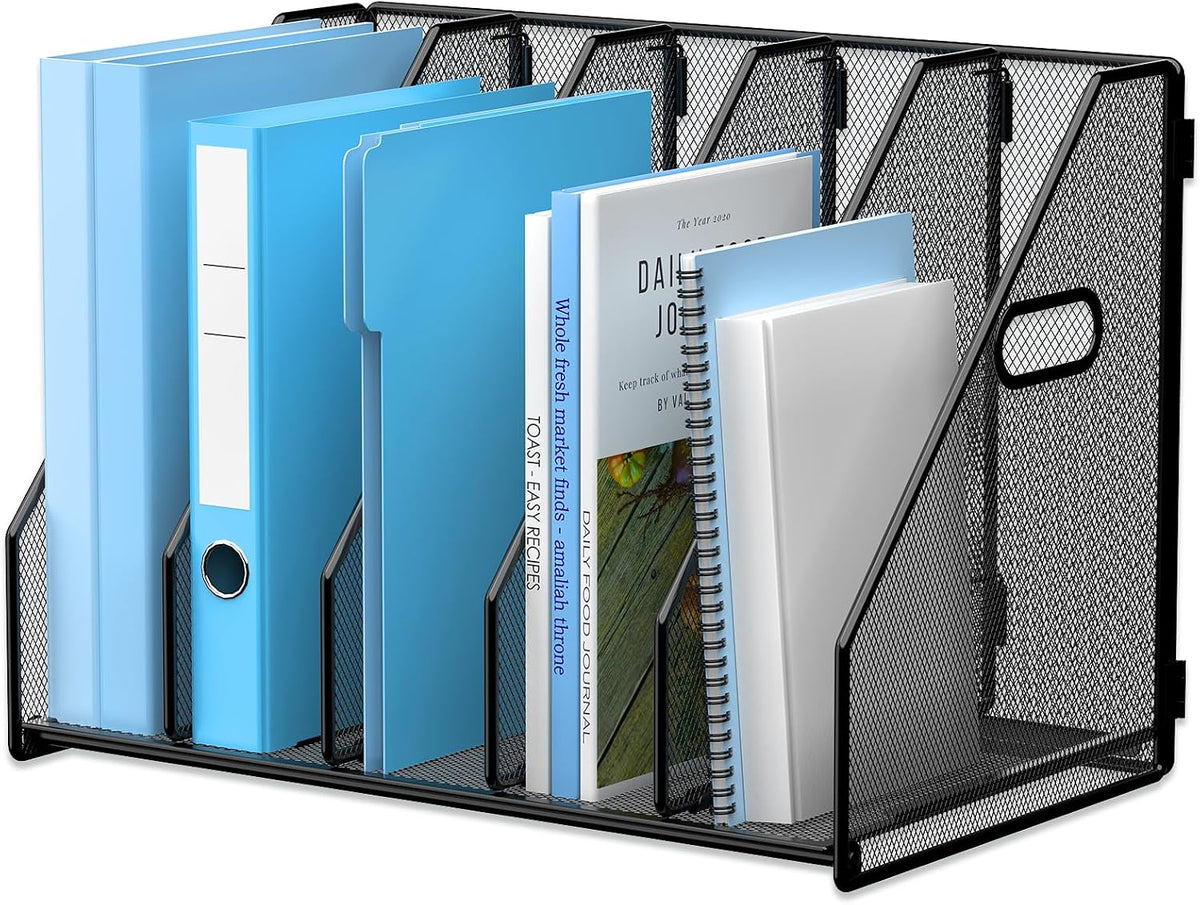 MINDEPOT Desk File Organizer Folder Holder with 5 Vertical for Office Black