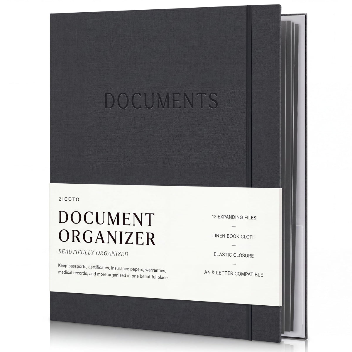 Important Document Organizer Set with Folders - Complete Linen Ring Binder