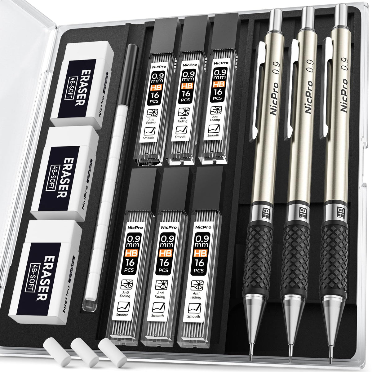 Nicpro 0.7 mm Art Mechanical Pencil Set in Storage Case, 3 PCS