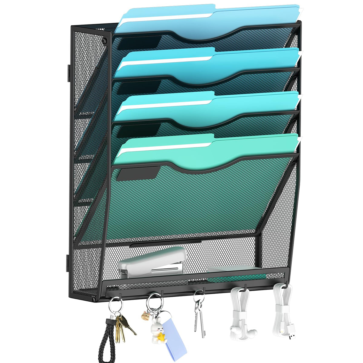 Gawerk 5 Tier Hanging Wall File Organizer, Mesh Mail Paper Orgnization Hanging File Folder Holder for Home Office, Black