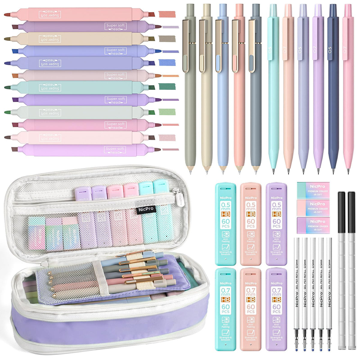 Nicpro School Supplies Stationary Set with Pencil Case, 50 PCS Black