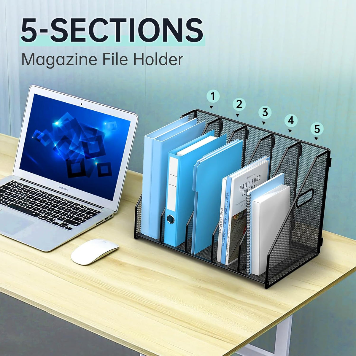 MINDEPOT Desk File Organizer Folder Holder with 5 Vertical for Office Black