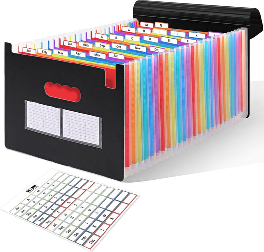 SKYDUE Accordion File Organizer with 26 Pockets & Label Stickers, Expanding File Folders Fit for A4 & Letter Size Paper, Multi-Functional Document Organizer for Home & Office File Management