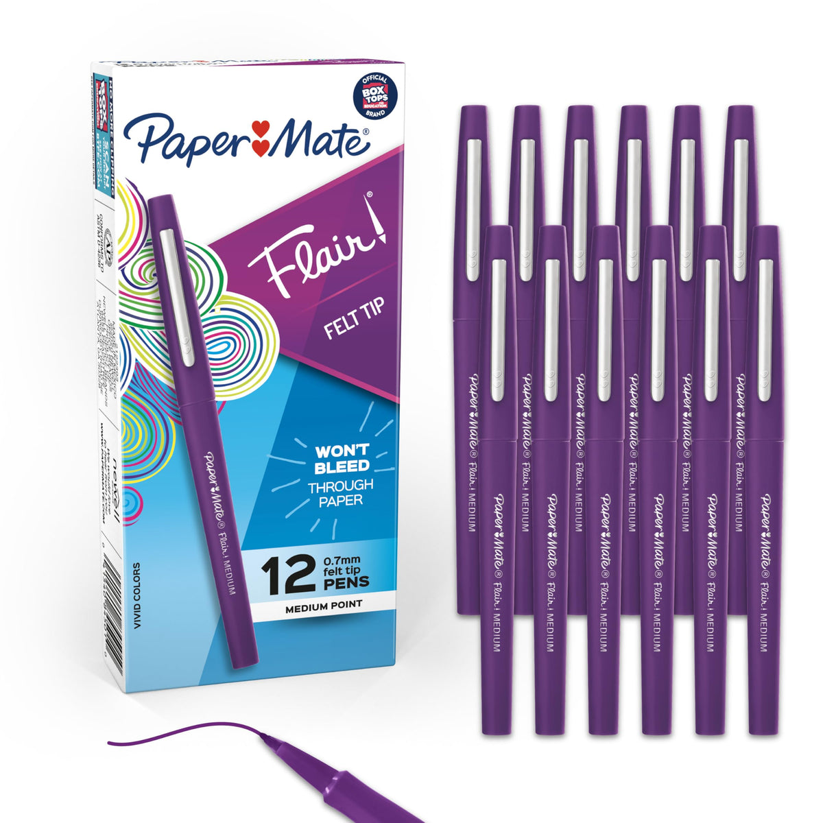 Paper Mate Flair Felt Tip Pens, Medium Point (0.7mm), Black, 12 Count - Teacher Supplies, Journaling, Note-Taking, Writing