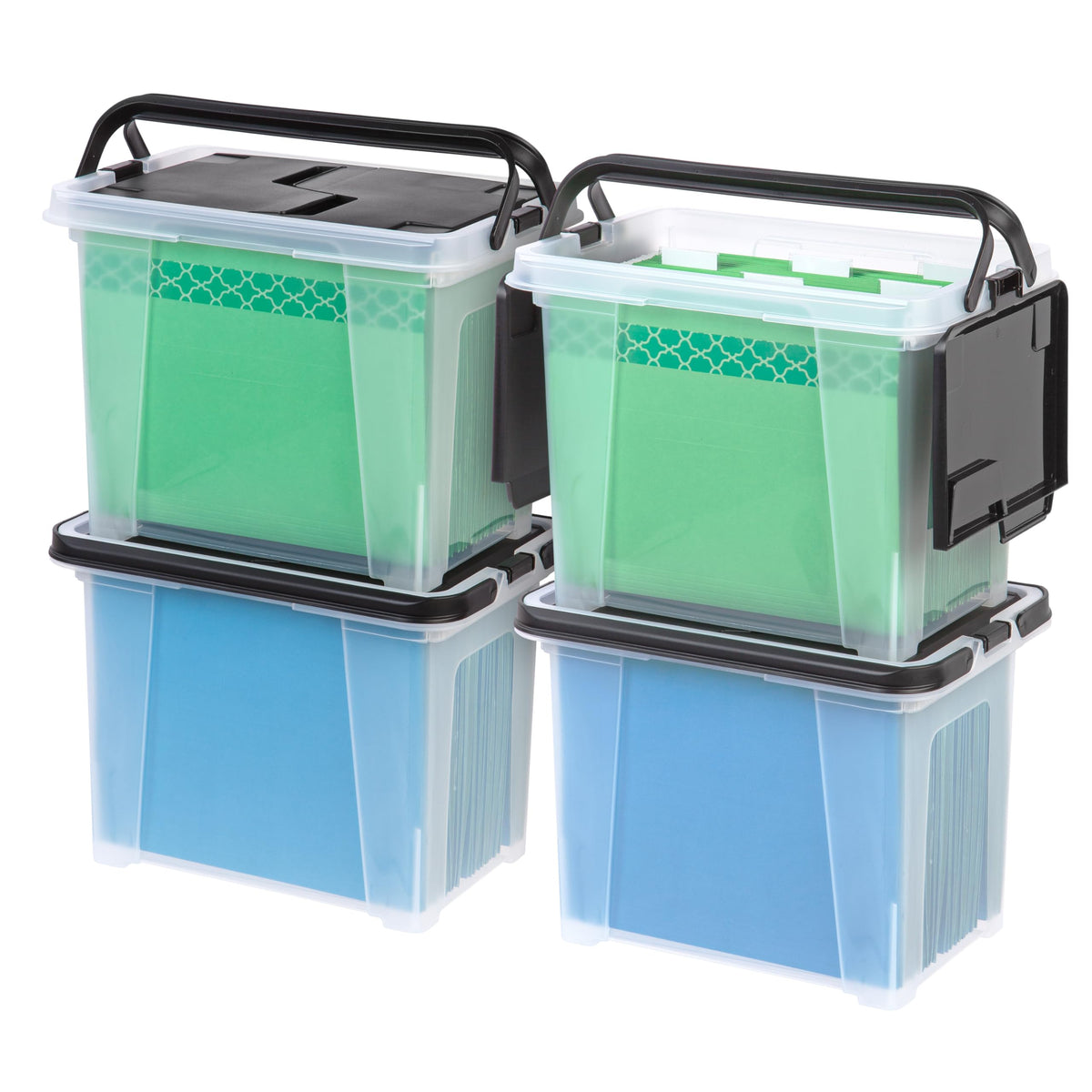 IRIS USA File Box Organizer with Lid, Letter File, Portable Handle, Black