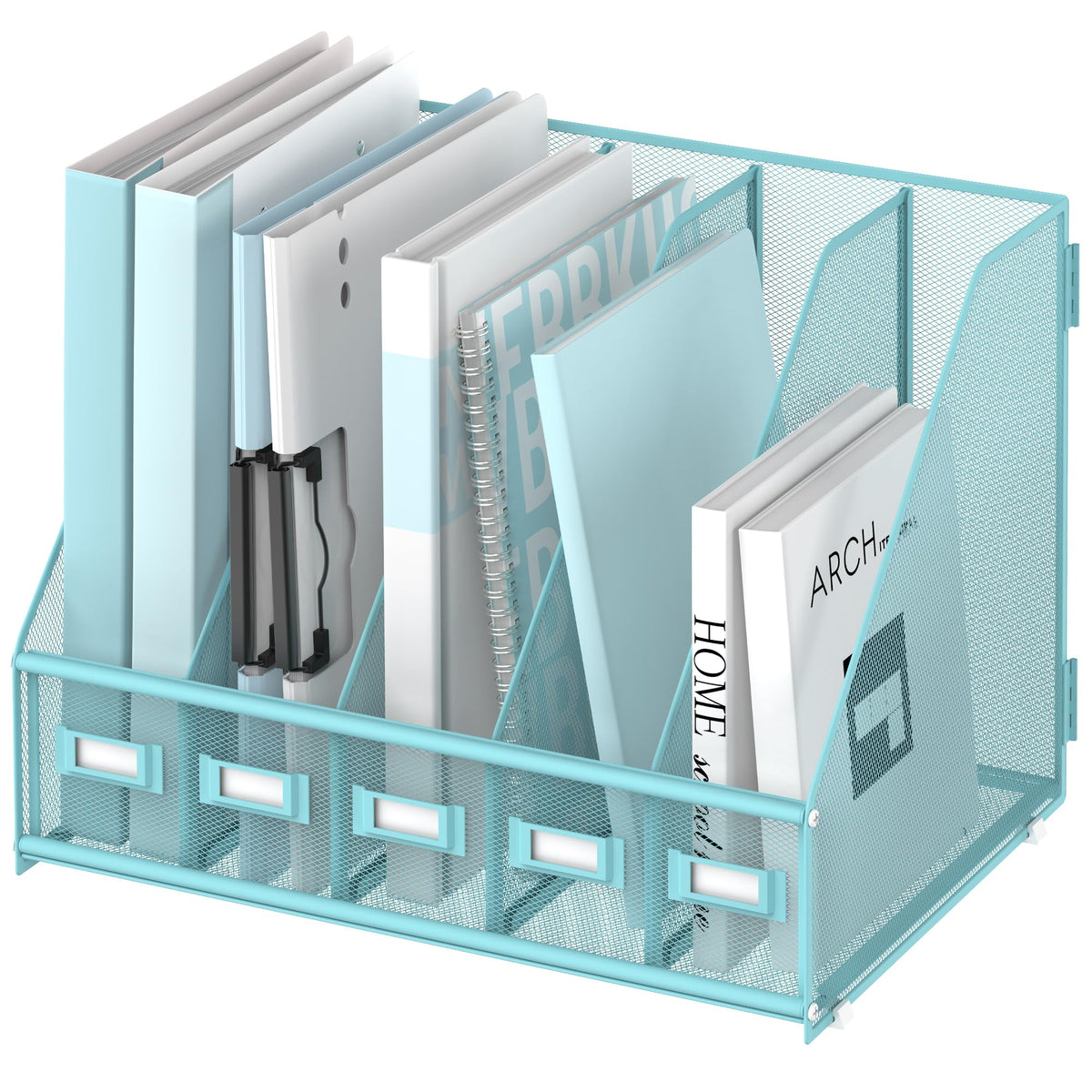 SUPEASY Desk Organizers Metal Desk Magazine File Holder with 5 Vertical Compartments Rack File Organizer for Office Desktop, Classroom, Home Workspace, Black