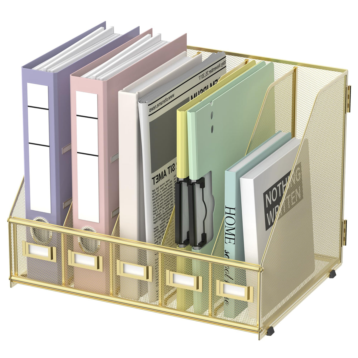 SUPEASY Desk Organizers Metal Desk Magazine File Holder with 5 Vertical Compartments Rack File Organizer for Office Desktop, Classroom, Home Workspace, Black