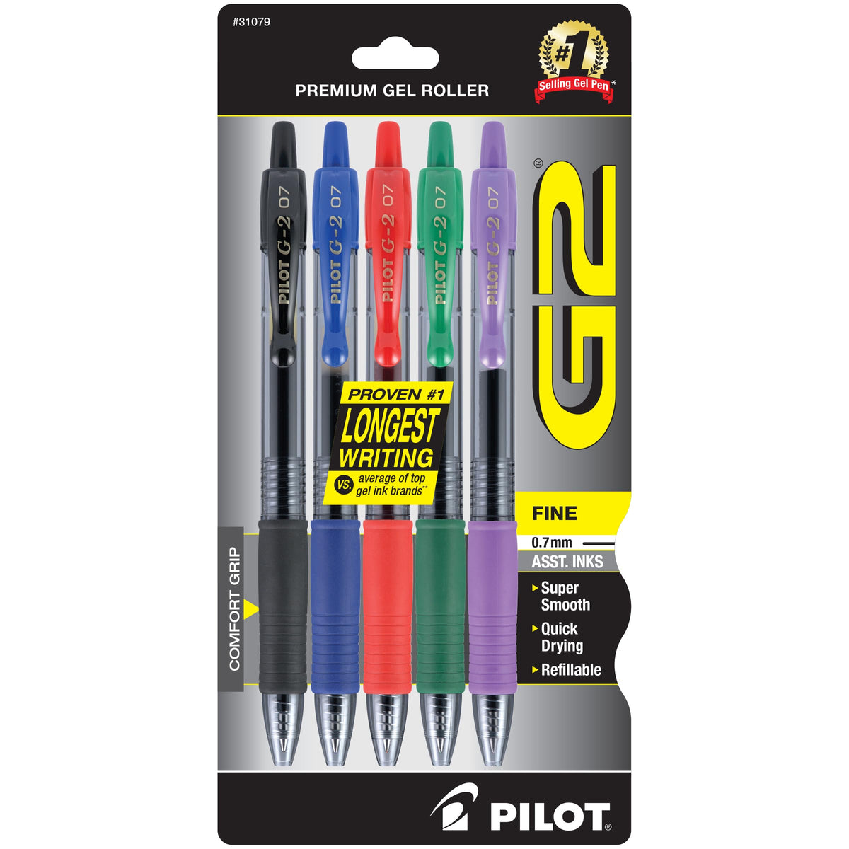 PILOT G2 Premium Gel Pens, Fine Point 0.7mm, Black Ink, 5-Pack