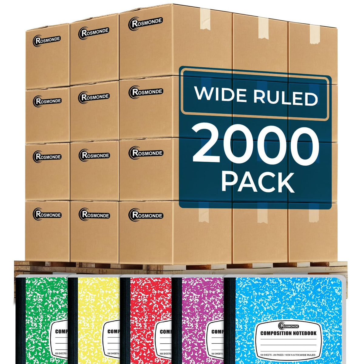 Rosmonde 12 Pack Bulk Composition Notebook Wide Ruled, Assorted Colors