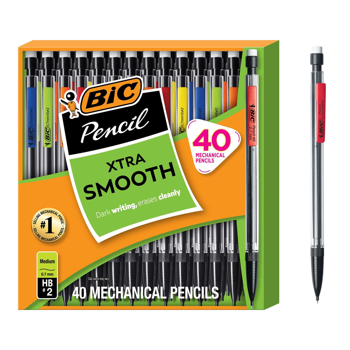BIC Xtra Smooth Bright Edition Mechanical Pencils, 0.7 mm Medium Point, Bulk School Supplies for Students and Teachers, 40-Count Pack