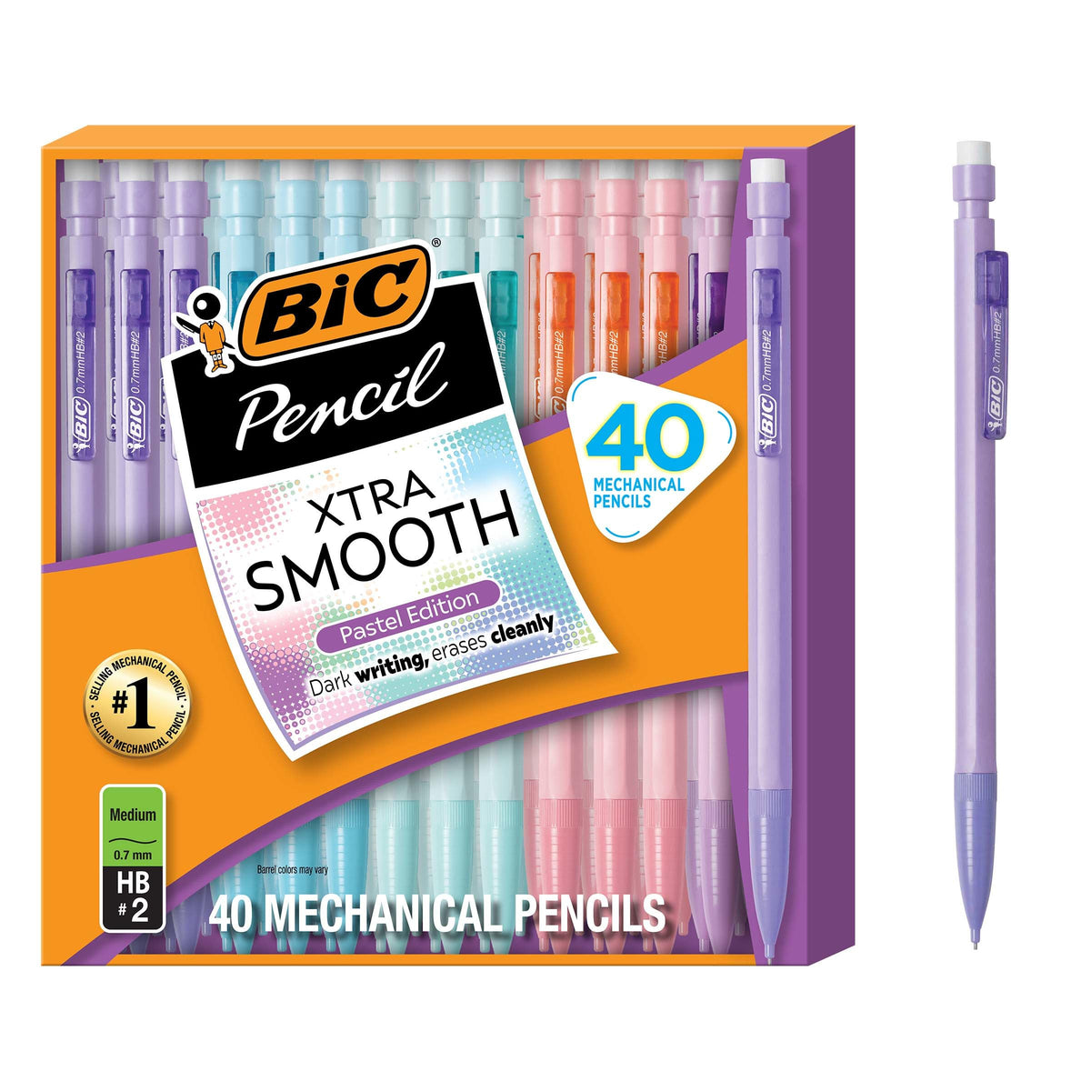 BIC Xtra Smooth Bright Edition Mechanical Pencils, 0.7 mm Medium Point, Bulk School Supplies for Students and Teachers, 40-Count Pack