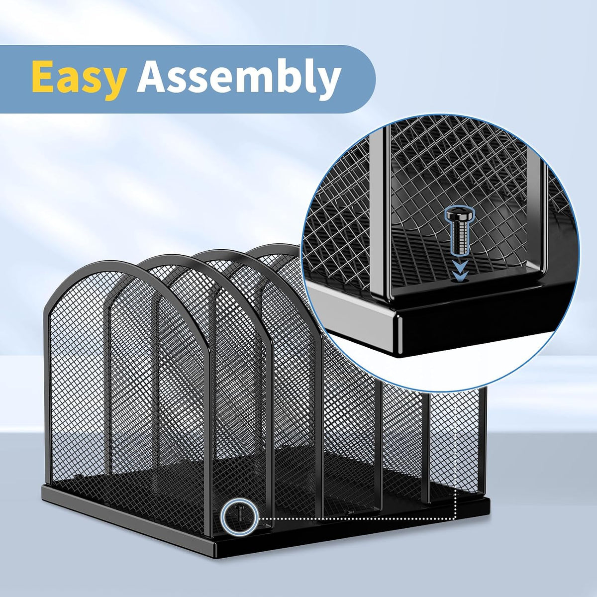 Gawerk 5-Section Vertical Desktop Organizer, 5-Section Mesh File Folder Stand Sorter for Office Home Classroom Organization