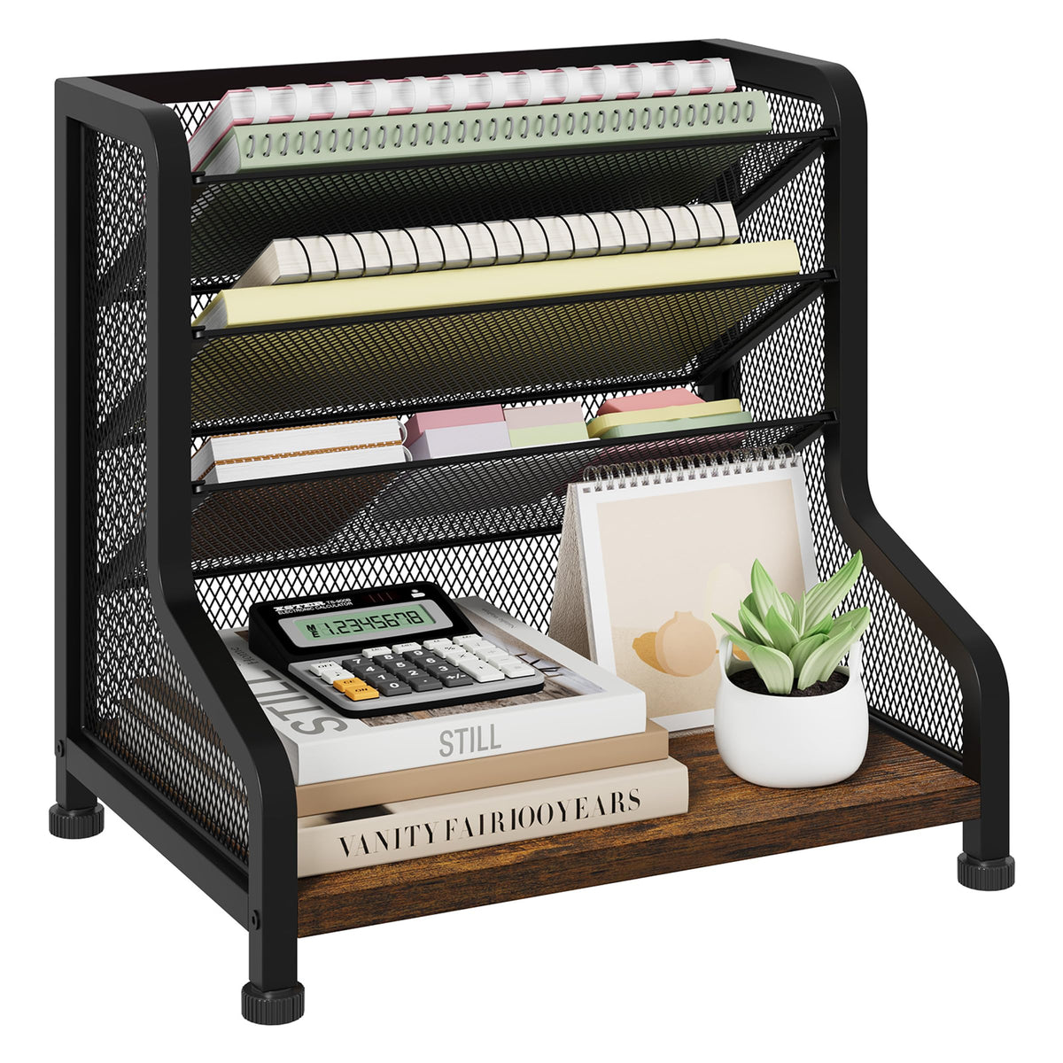 SWTYMIKI 10-Tier Rolling File Cart - Mesh Paper Organizer with Drawer & Hanging File Folders on Lockable Wheels, Rolling File Cabinet for Office Organization, Storage in Home, Studio, School, Espresso