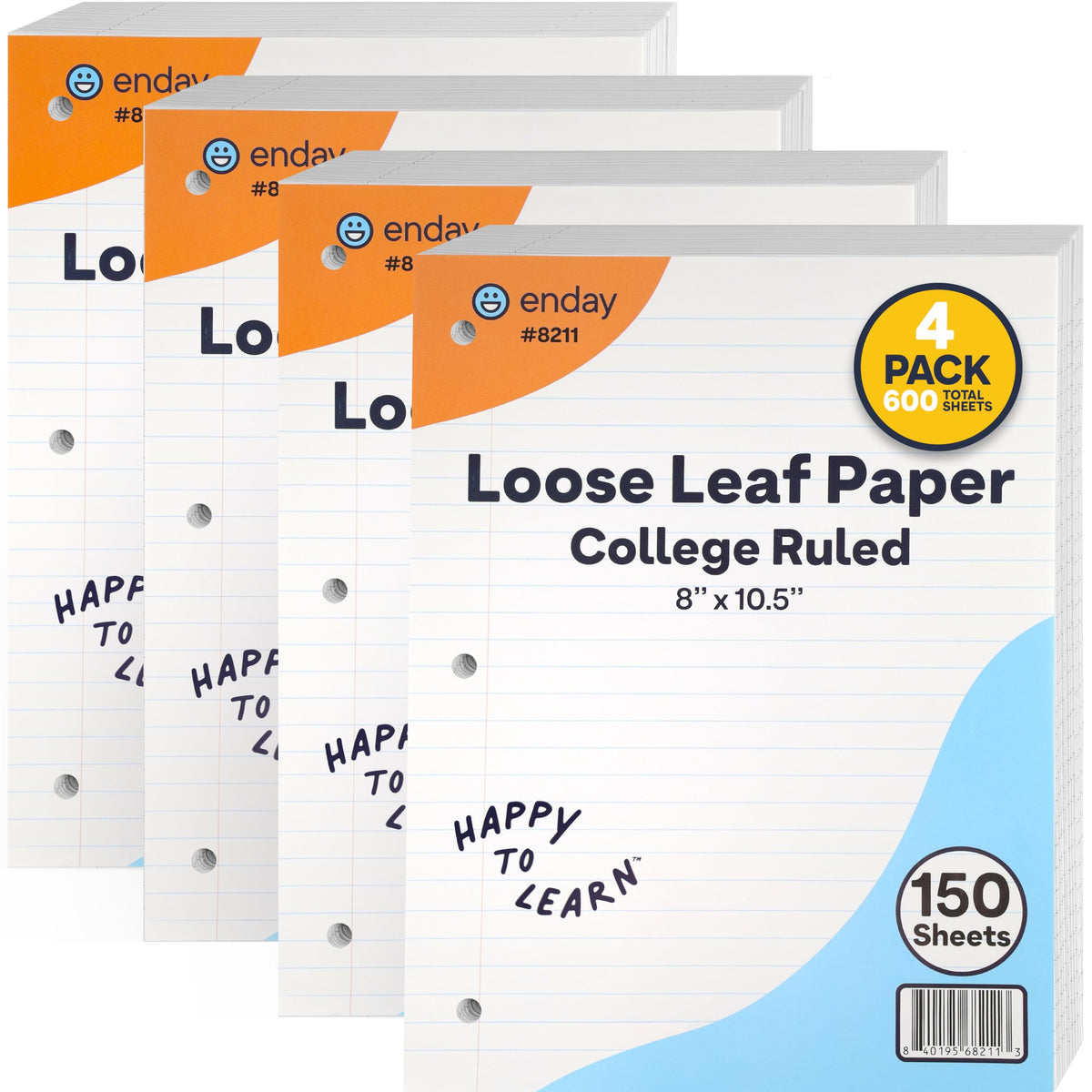 Loose Leaf Paper Notebook Paper, 8" x 10.5" Filler Paper White, 3 Hole Punched Binder Paper for 3 Ring Binders, Lined Paper 150 Sheets Per Pack - By Enday