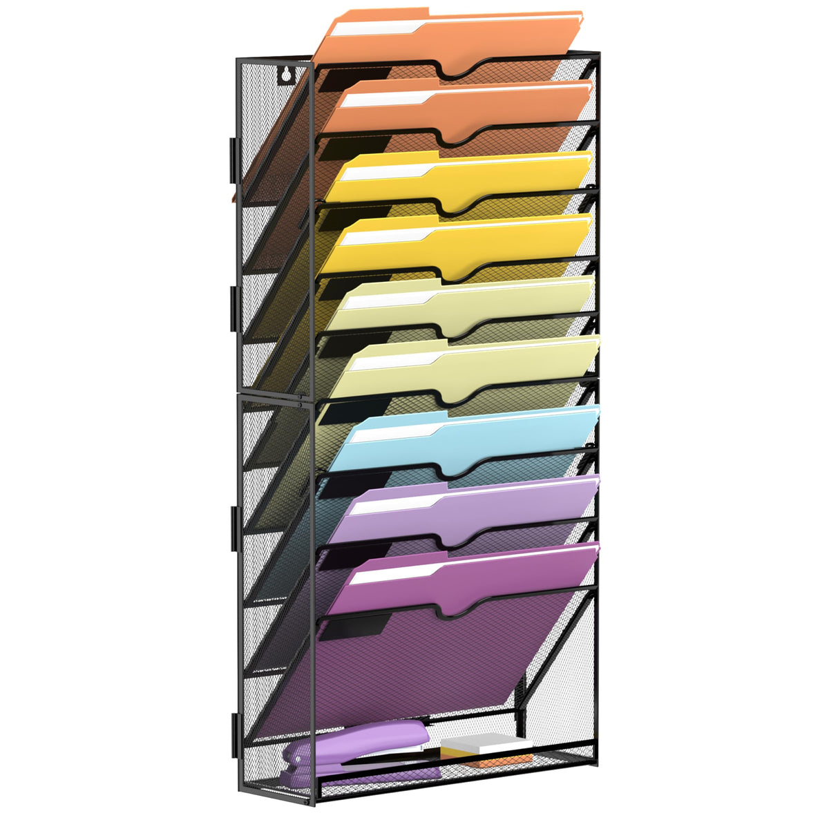 SUPEASY 16-Tier Hanging Wall File Holder Organizer for Papers, Folders, Files Clipboard & Magazine Organization Great for Office Home, Assembly Needed, Black
