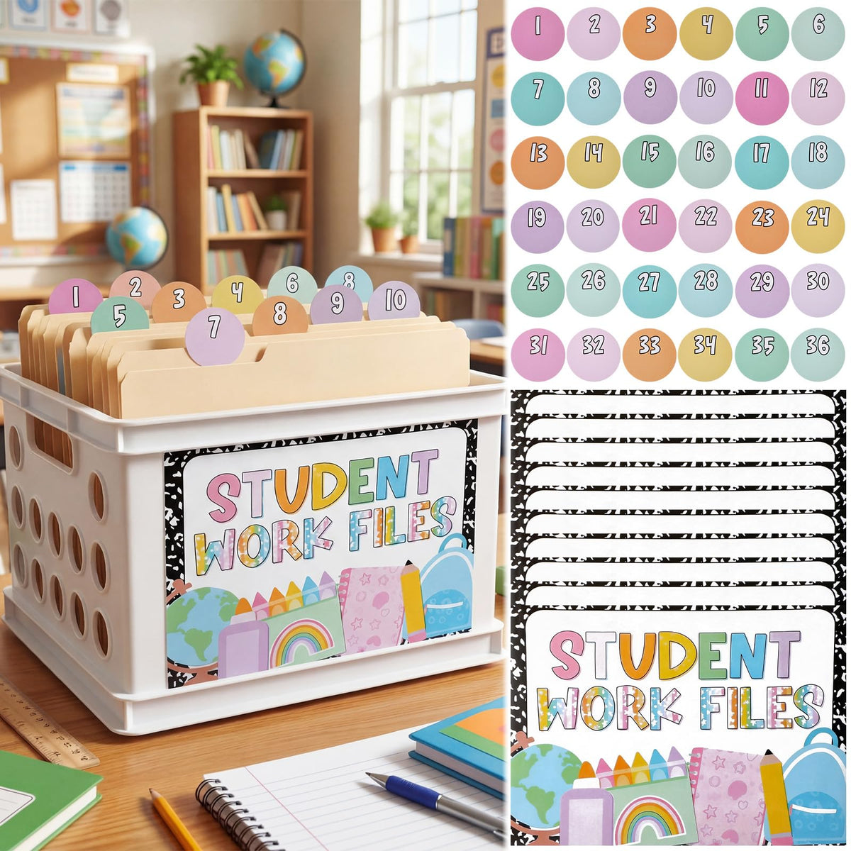 Marspark 10 Set Classroom Organization Folder Label Student Work File Label
