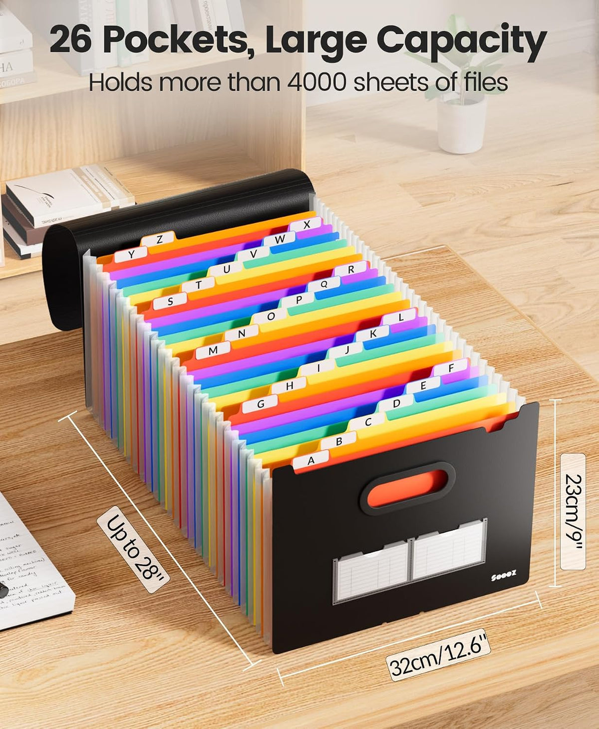 Sooez Accordion File Organizer, 26-Pocket Expanding File Folder Letter Size