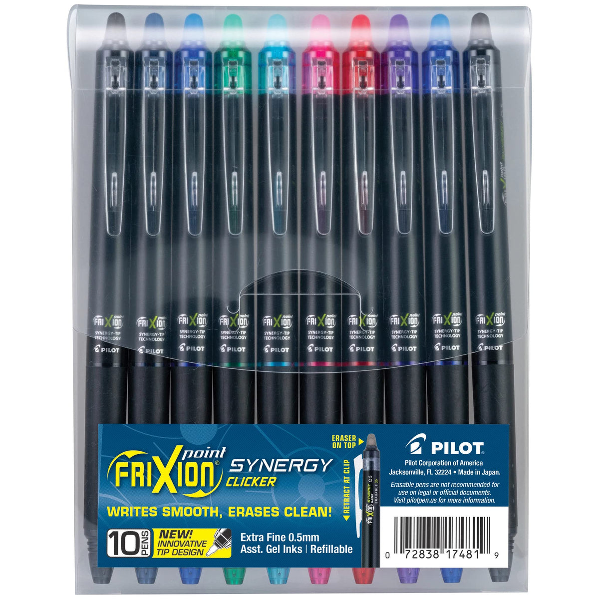 PILOT FriXion Synergy Clicker Erasable Pens, Pack of 7, Assorted Colors