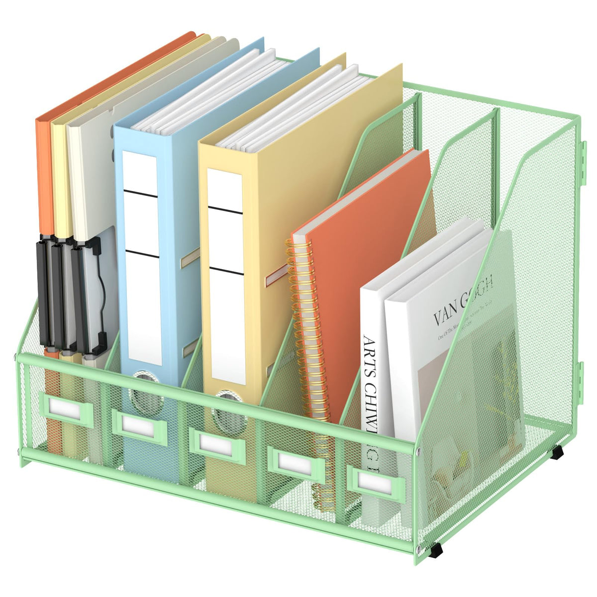 SUPEASY Desk Organizers Metal Desk Magazine File Holder with 5 Vertical Compartments Rack File Organizer for Office Desktop, Classroom, Home Workspace, Black