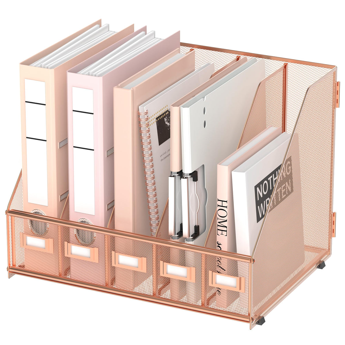 SUPEASY Desk Organizers Metal Desk Magazine File Holder with 5 Vertical Compartments Rack File Organizer for Office Desktop, Classroom, Home Workspace, Black