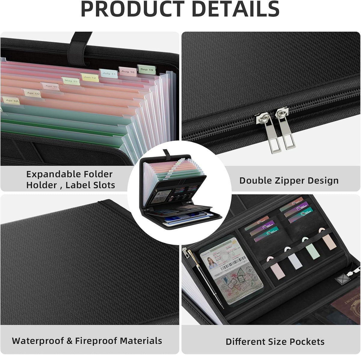 Fireproof Accordion File Organizer, Expanding File Folder with 13 Pockets