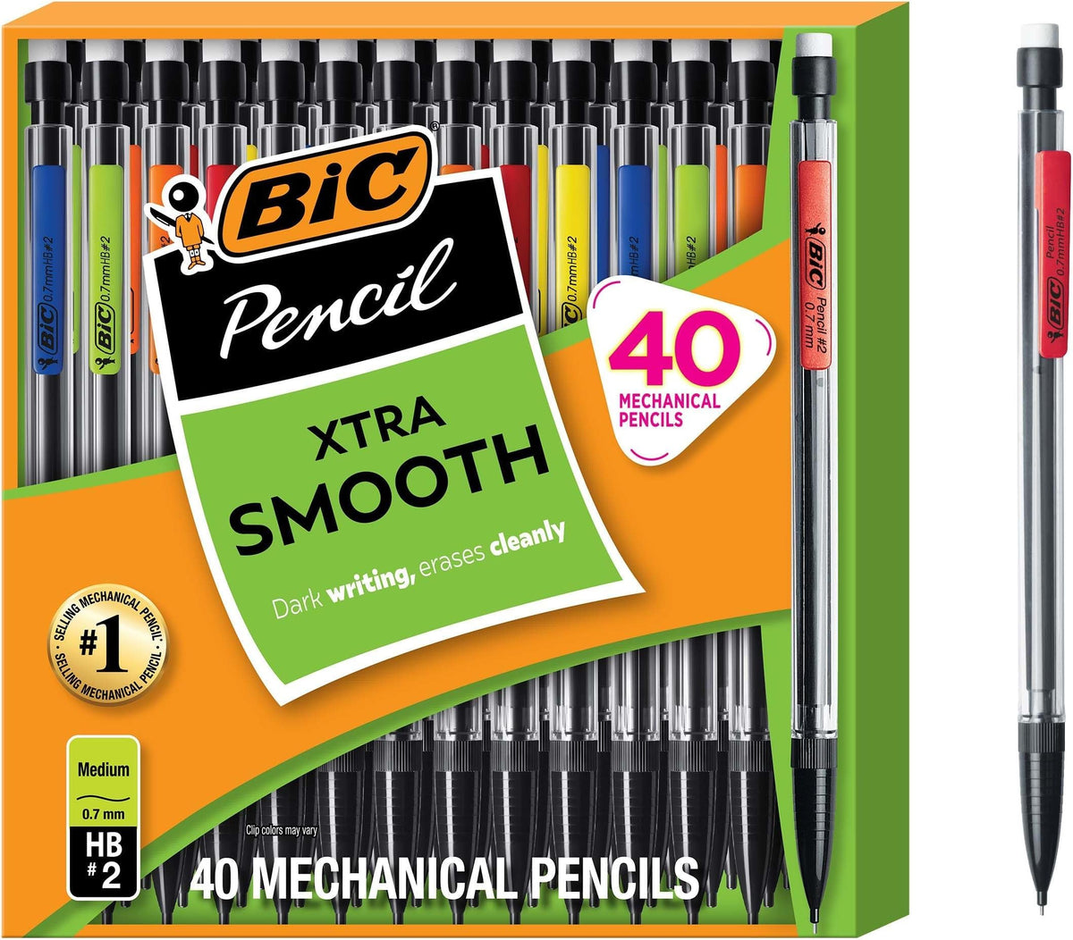 BIC Xtra Smooth Bright Edition Mechanical Pencils, 0.7 mm Medium Point, Bulk School Supplies for Students and Teachers, 40-Count Pack