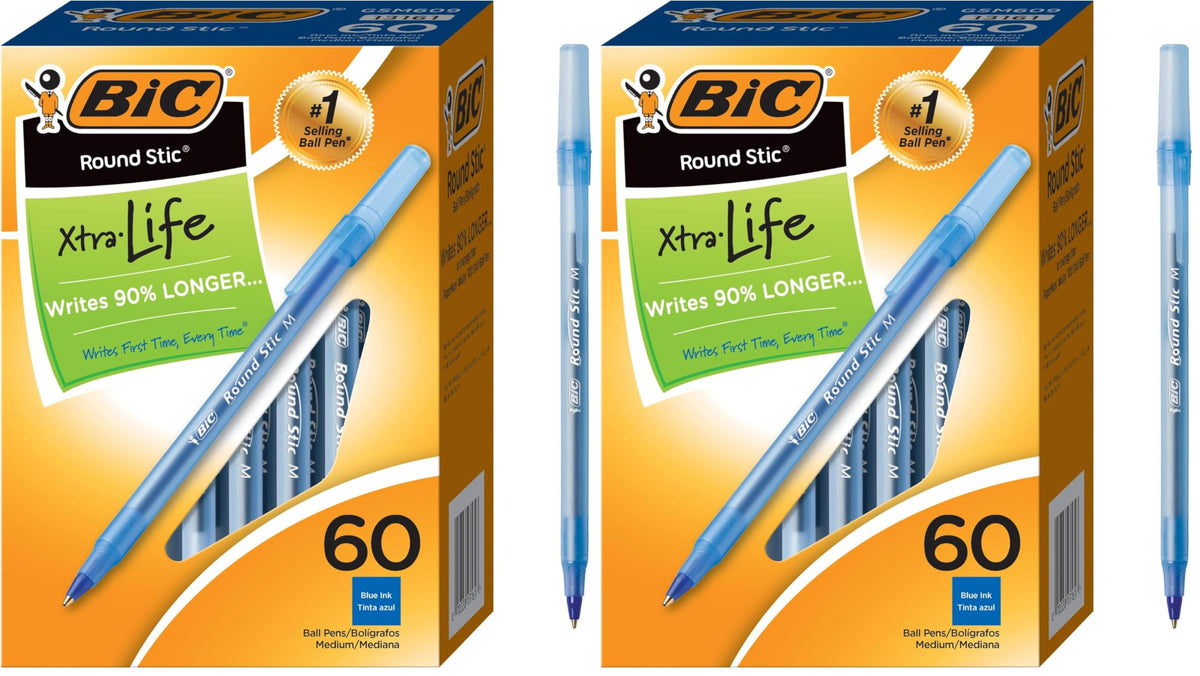 BIC Round Stic Xtra Life Assorted Ink Ballpoint Pens, 60-Count, 1.0mm