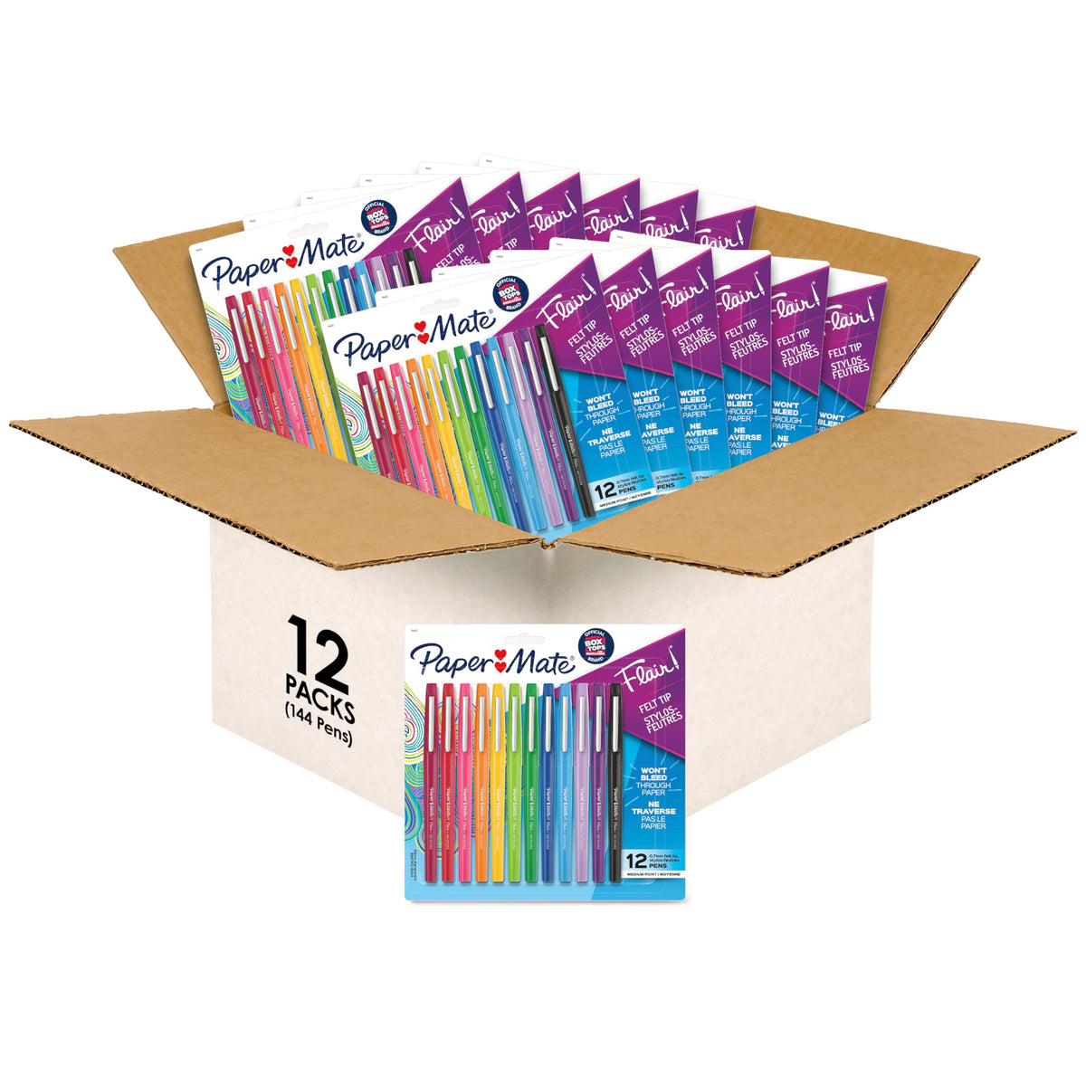 Paper Mate Flair Felt Tip Pens, Medium Point (0.7mm), 12 Count - For Arts & Crafts, Note-Taking, Journaling, School Supplies for Teachers & Students