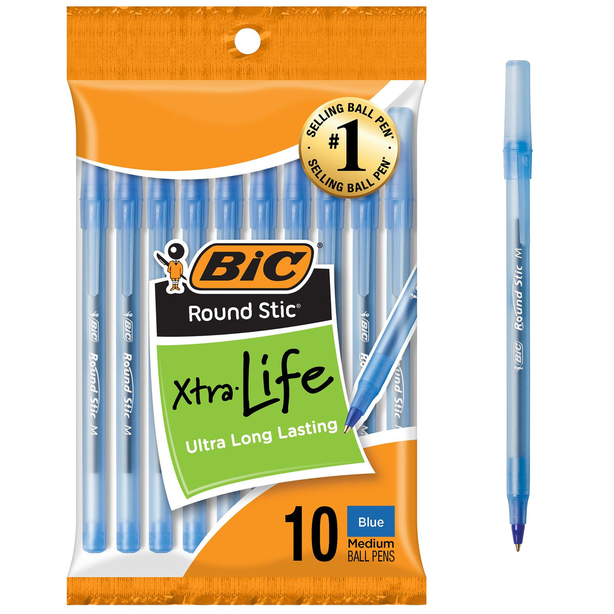 BIC Round Stic Black Ballpoint Pens, Medium Point, 1.0mm, 10-Count